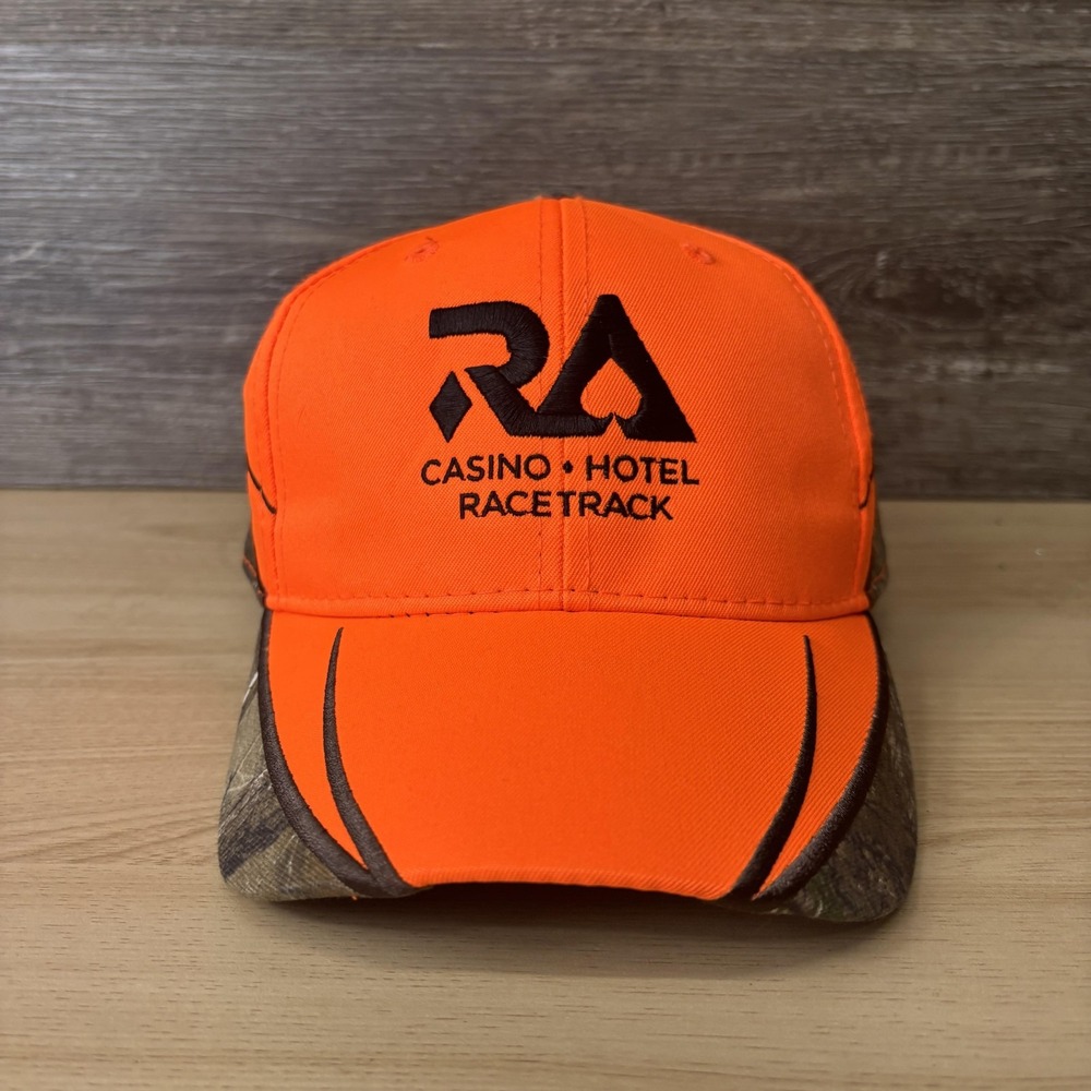 Running Aces Casino Hotel Hat Cap Strap Back Blaze Orange Realtree Camo Mens